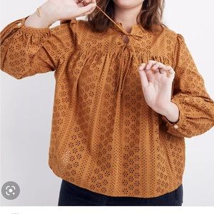 Madewell Eyelet Double Tie Peasant Top